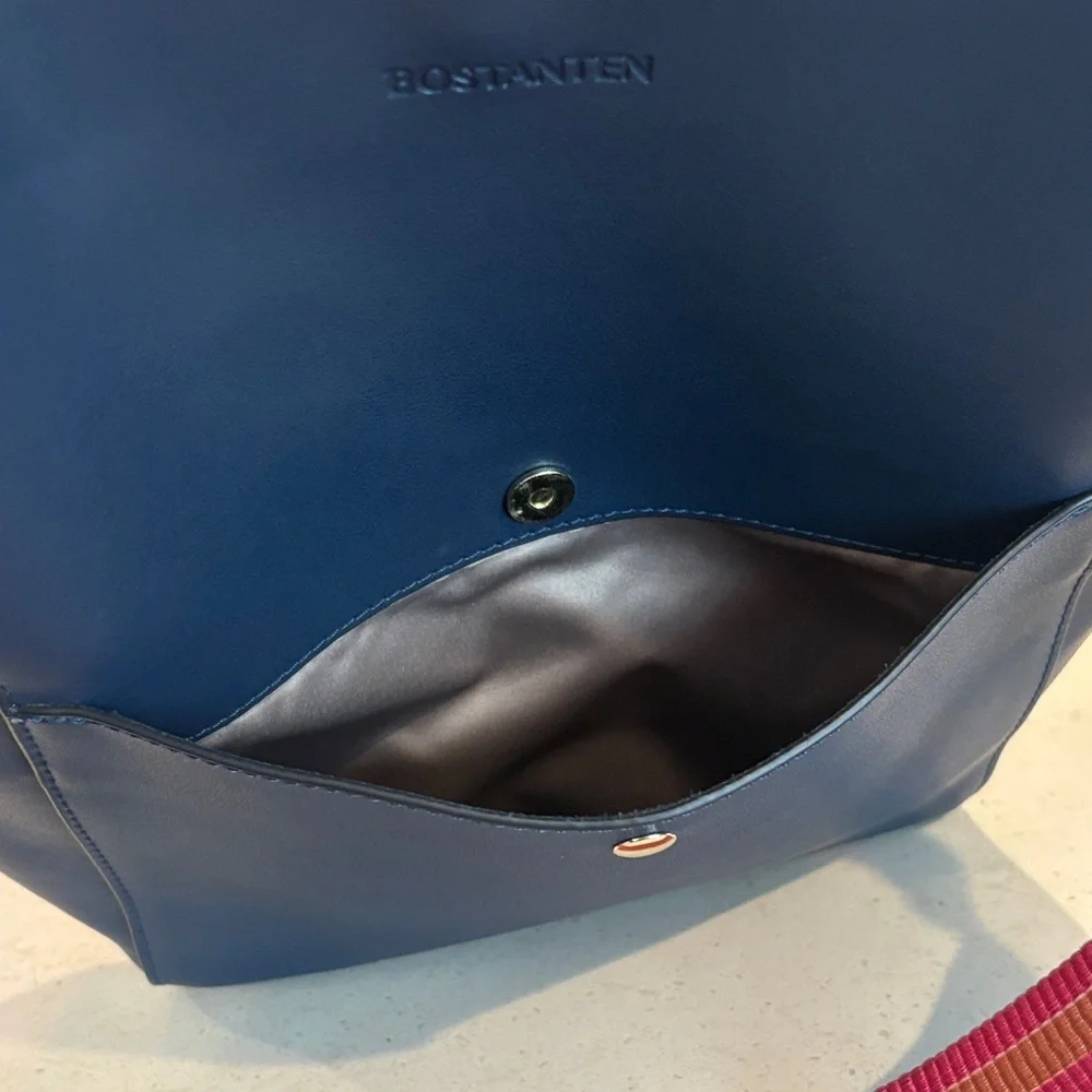 Bostanten Lotty Leather Hobo Bag in Navy Blue with Colorful Strap - Picture 9 of 14